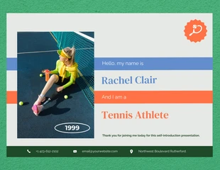 Free  Template: Bright Color Tennis Athlete Über mich Präsentation