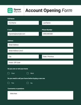 Free  Template: Modern Dark Green Banking Form