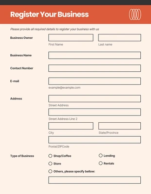 Free  Template: Simple Orange Pastel Register Business Form