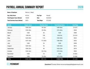 business and accessible Template: Annual Payroll Report Template