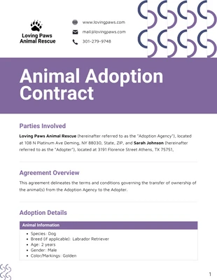 business  Template: Animal Adoption Contract Template