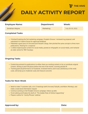 premium  Template: Relatório de atividades diárias do funcionário