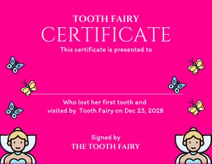 Free  Template: Certificado de fada do dente ilustração lúdica moderna magenta