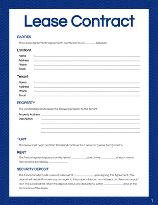 Free  Template: Modern Professional Blue Lease Contract