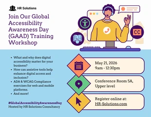 premium and accessible Template: Folleto del taller sobre el Día Mundial de la Concientización sobre la Accesibilidad en el Lugar de Trabajo