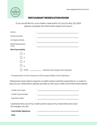 Free  Template: Formulaire de réservation de restaurant minimaliste vert menthe
