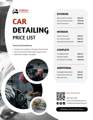 premium  Template: Schwarz-weiße Preislisten für elegante Autoaufbereitung