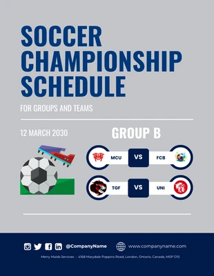 Free  Template: Modello semplice di calendario del campionato di calcio grigio chiaro e blu