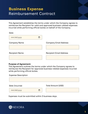 business interactive Template: Plantilla de contrato de reembolso