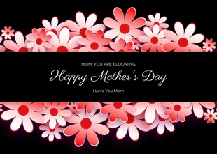 Free  Template: Black Minimalist Floral Happy Mother's Day Postcard