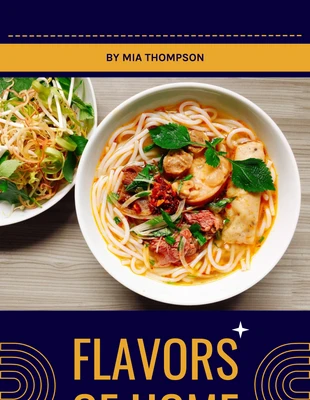 business  Template: Portada de libro moderno de receta de comida azul marino y amarillo