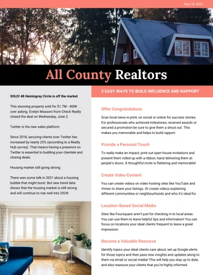 Free  Template: Peach Real Estate Newsletter