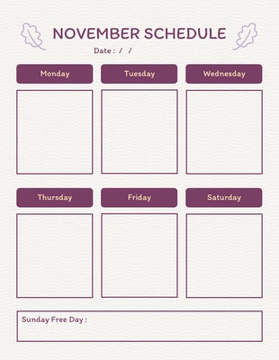 Free  Template: White And Purple Modern November Schedule Template