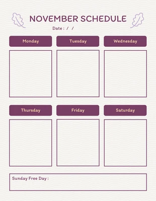 Free  Template: Modelo moderno de agenda de novembro em branco e roxo