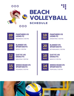Free  Template: White And Blue Minimalist Illustration Beach Volleyball Schedule Template