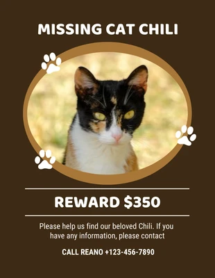 Free  Template: Dunkelbrauner Flyer mit vermisster Katze
