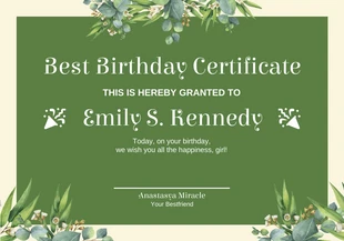 Free  Template: Certificado de cumpleaños floral estético amarillo claro y verde
