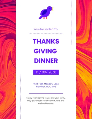 Free  Template: Convites roxos para a festa de Ação de Graças