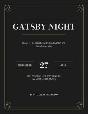 Free  Template: Convite Elegante Dourado e Preto Gatsby