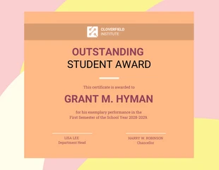Peach Student Award Certificate