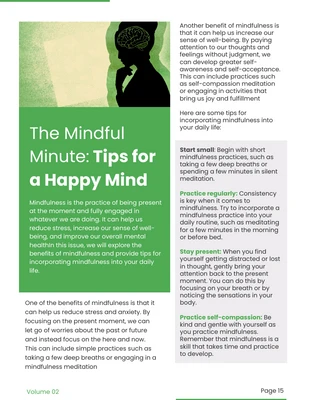 Free  Template: Green Modern Tips for a Happy Mind Newsletter (en anglais)