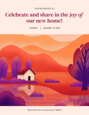 Free  Template: Carta de invitación de casa abierta con ilustración púrpura y naranja