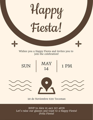 Free  Template: Beige und Braun Minimalistisch Modern Happy Fiesta Einladung