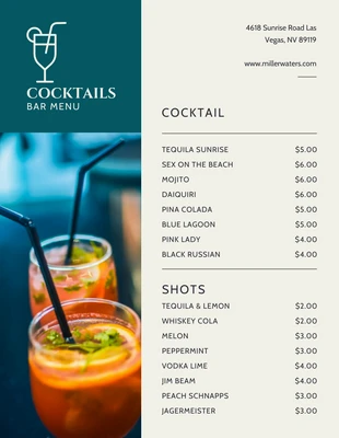 business  Template: Beige And Dark Green Modern Cocktails Cafe Menu
