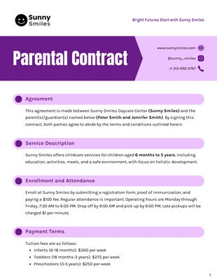 Free  Template: Parental Contract Template