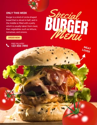 Free  Template: Flyer de menu spécial burger rouge moderne