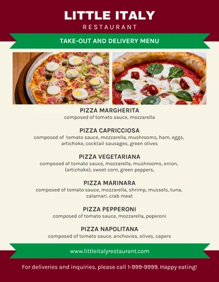 Free  Template: Menu de comida italiana de fita moderna vermelha e verde
