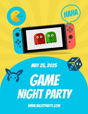 Free  Template: Ilustración amarilla y azul moderna Game Night Party Flyer
