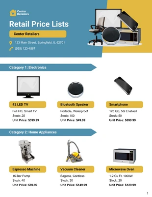 business  Template: Retail Price List Template