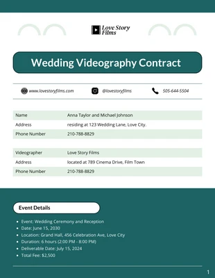 Free  Template: Wedding Videography Contract Template