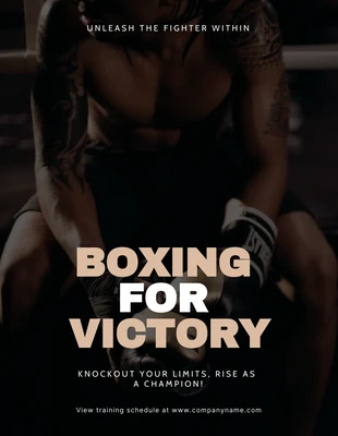 Free  Template: Poster Boxe moderno preto e creme para a vitória