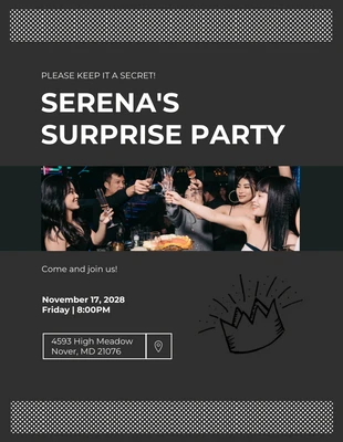 Free  Template: Dark Grey Modern Fun Surprise Party Invitation
