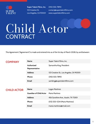 Free  Template: Child Actor Contract Template