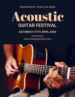 Free  Template: Flyer de festival de guitarra acústica, moderno y minimalista, azul marino