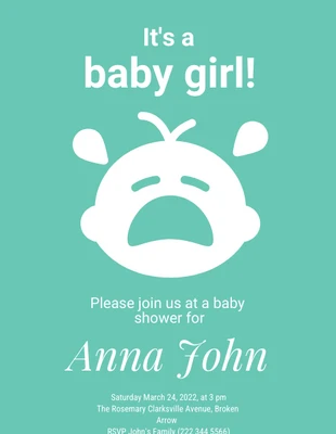 Free  Template: Green Monocolor Baby Girl Invitation