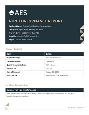 business  Template: Engineering Non Conformance Report Template