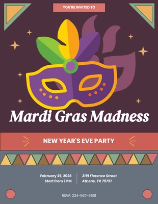 Free  Template: Soft Retro Red Purple Mardi Gras Invitation