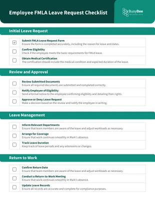 Free interactive Template: Lista di controllo per la richiesta di congedo FMLA per i dipendenti