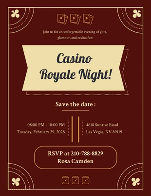 Free  Template: Yellow And Brown Casino Invitation