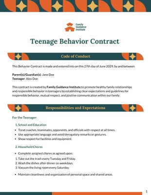 Free  Template: Modelo de contrato de comportamento adolescente