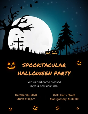 Free  Template: Convite de Halloween Spooktacular em preto e verde escuro