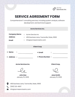 Free  Template: Service Agreement Form
