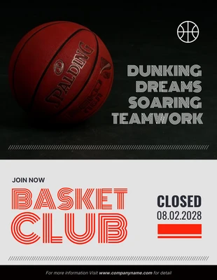 Free  Template: Poster minimalista del club di basket nero e grigio chiaro