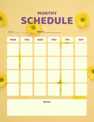 Free  Template: Light Yellow And Purple Modern Floral Monthly Schedule Template