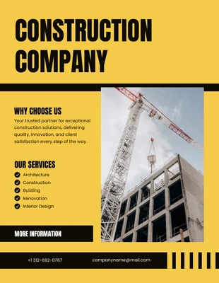 Free  Template: Yellow Black Modern Construction Company Flyer