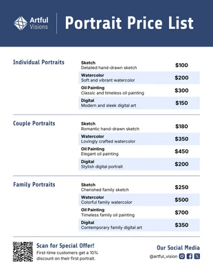 Free  Template: Portrait Price List Template